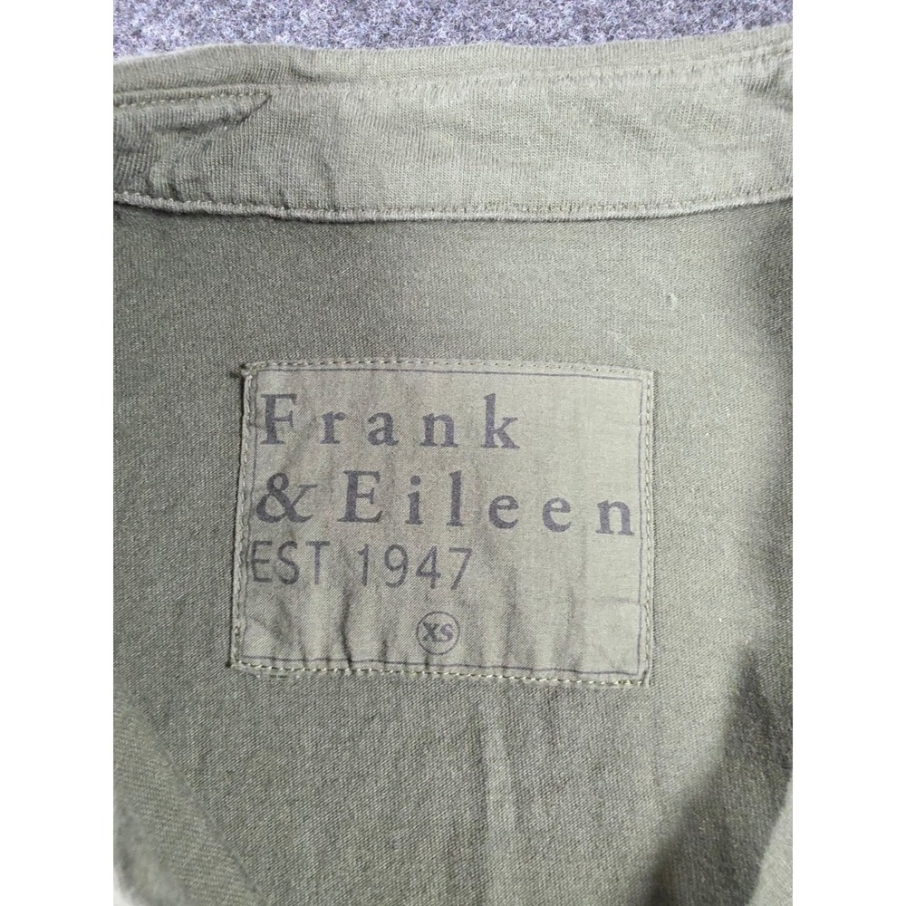 Frank & Eileen Patrick Popover Henley Collared V-neck Raw Hem Sz Olive Green - Picture 3 of 7